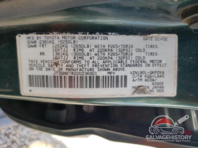 JT3GN87R220236921 2002 TOYOTA 4RUNNER photo no. 13