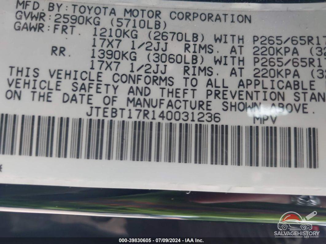 JTEBT17R140031236 2004 TOYOTA 4RUNNER photo no. 9
