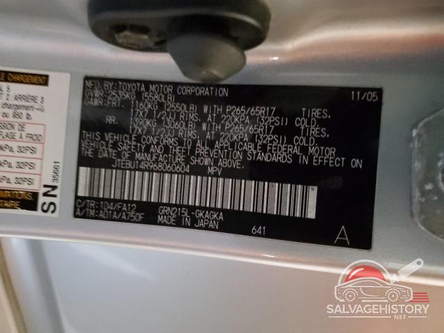JTEBU14R968060604 2006 TOYOTA 4RUNNER photo no. 12