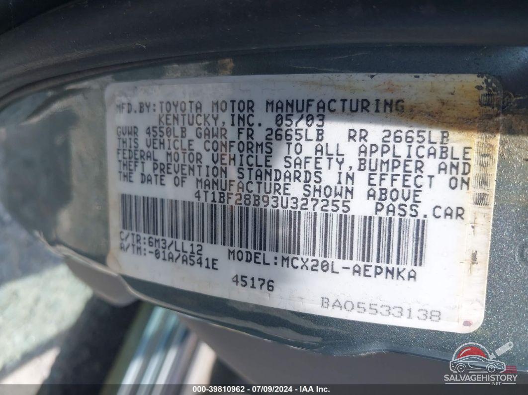 4T1BF28B93U327255 2003 TOYOTA AVALON photo no. 9