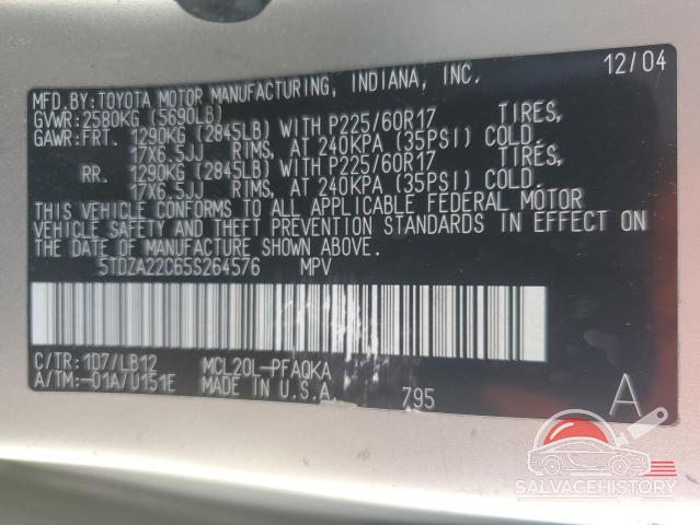 5TDZA22C65S264576 2005 TOYOTA All Models photo no. 13