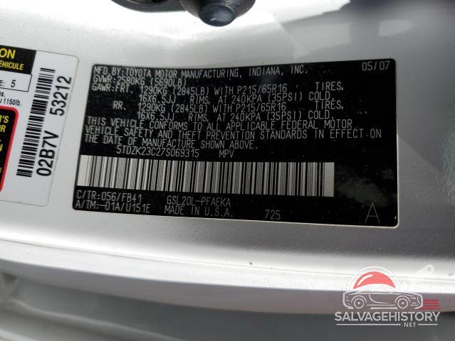 5TDZK23C27S069315 2007 TOYOTA All Models photo no. 12