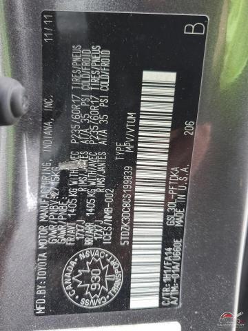 5TDZK3DC8CS199839 2012 TOYOTA All Models photo no. 13
