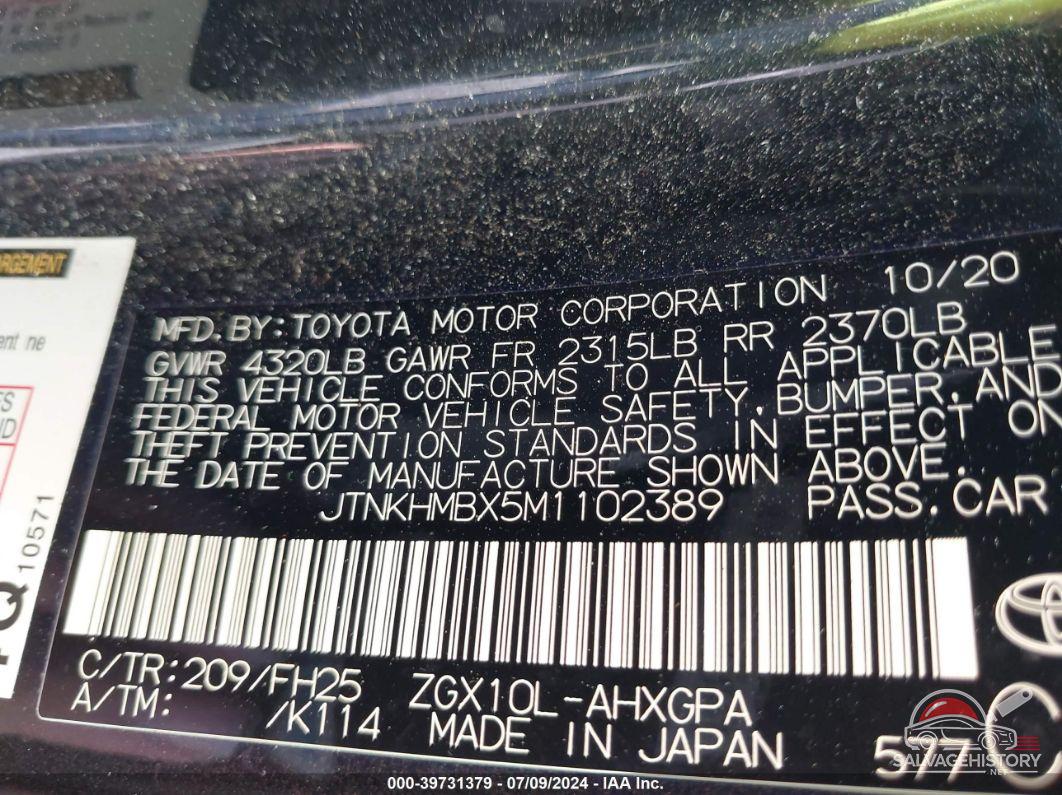 JTNKHMBX5M1102389 2021 TOYOTA C-HR photo no. 9