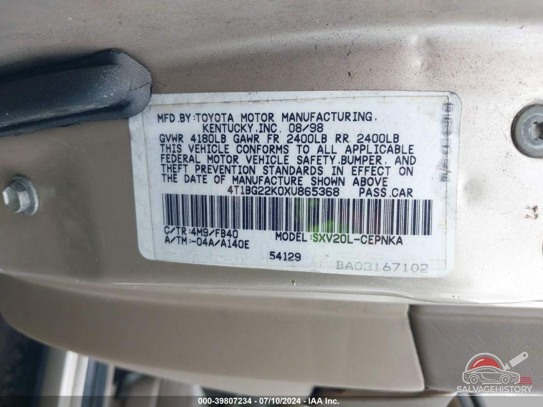 4T1BG22K0XU865368 1999 TOYOTA CAMRY photo no. 9
