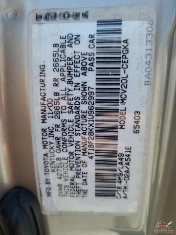 4T1BF28KX1U962997 2001 TOYOTA CAMRY photo no. 12