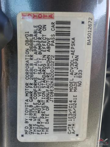 JTDBE32K820010272 2002 TOYOTA CAMRY photo no. 12