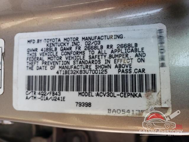 4T1BE32K83U700125 2003 TOYOTA CAMRY photo no. 12