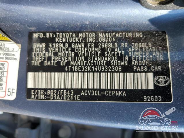 4T1BE32K14U932308 2004 TOYOTA CAMRY photo no. 13