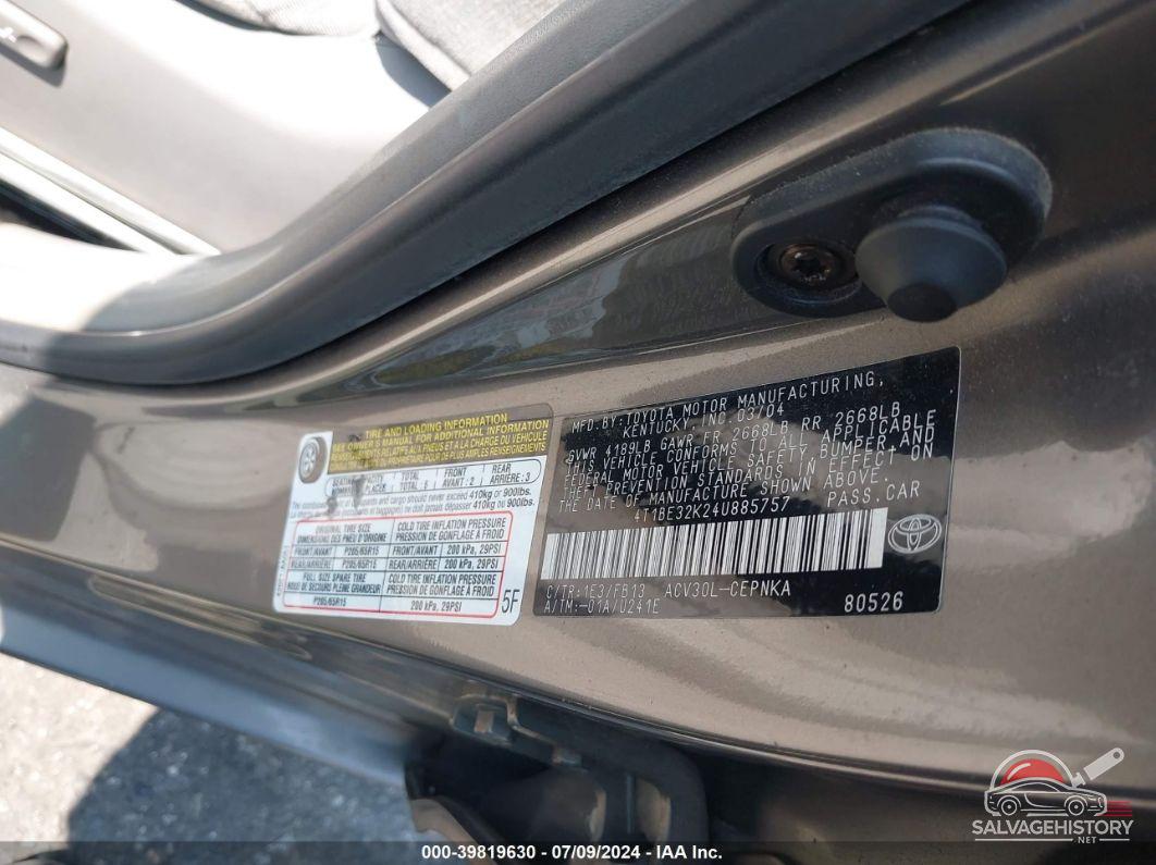 4T1BE32K24U885757 2004 TOYOTA CAMRY photo no. 9