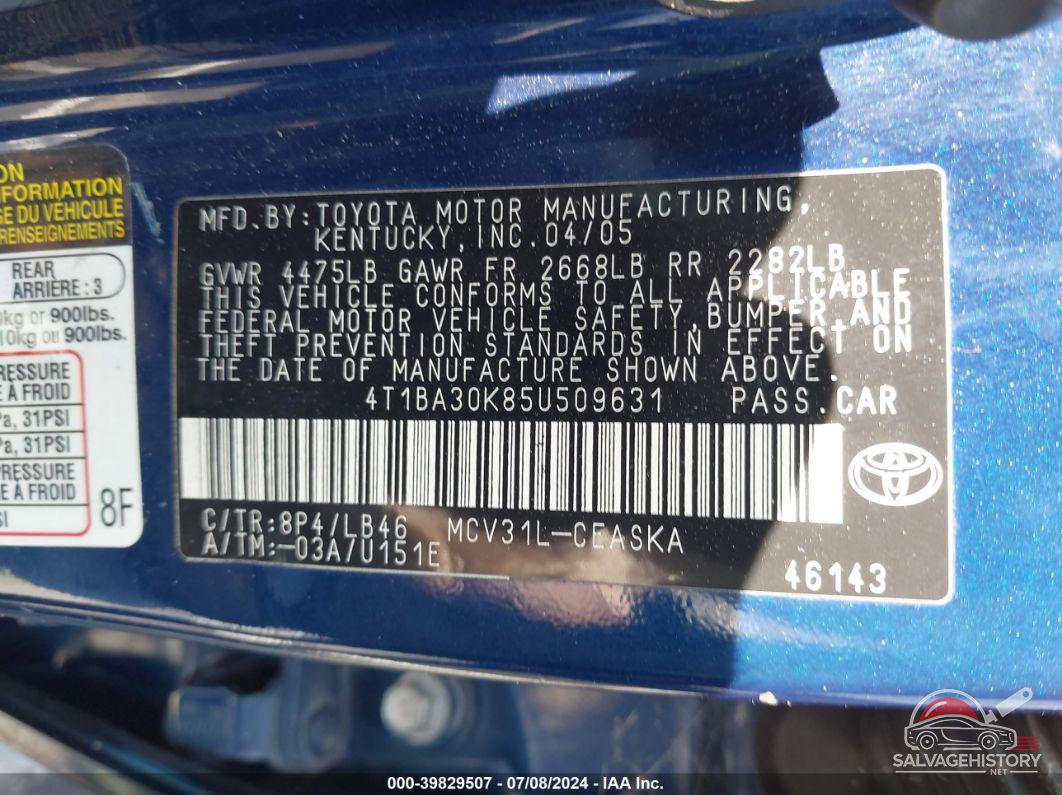 4T1BA30K85U509631 2005 TOYOTA CAMRY photo no. 9