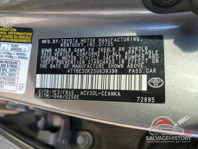 4T1BE32K25U638398 2005 TOYOTA CAMRY photo no. 12