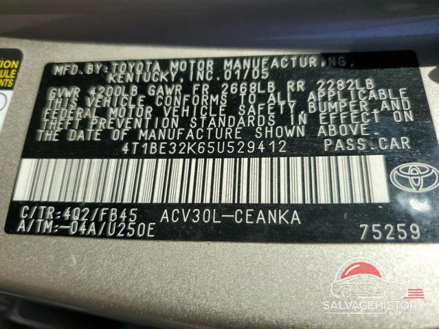 4T1BE32K65U529412 2005 TOYOTA CAMRY photo no. 12