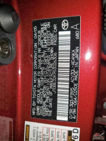 JTDBE32K953026306 2005 TOYOTA CAMRY photo no. 12