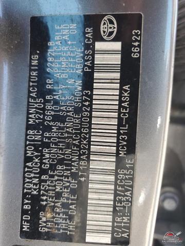 4T1BA32K26U092473 2006 TOYOTA CAMRY photo no. 12