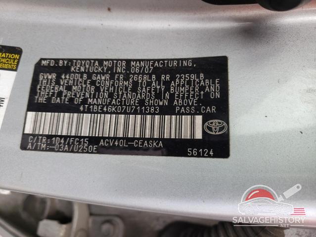 4T1BE46K07U711383 2007 TOYOTA CAMRY photo no. 12