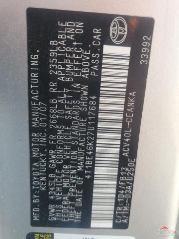 4T1BE46K27U117684 2007 TOYOTA CAMRY photo no. 12