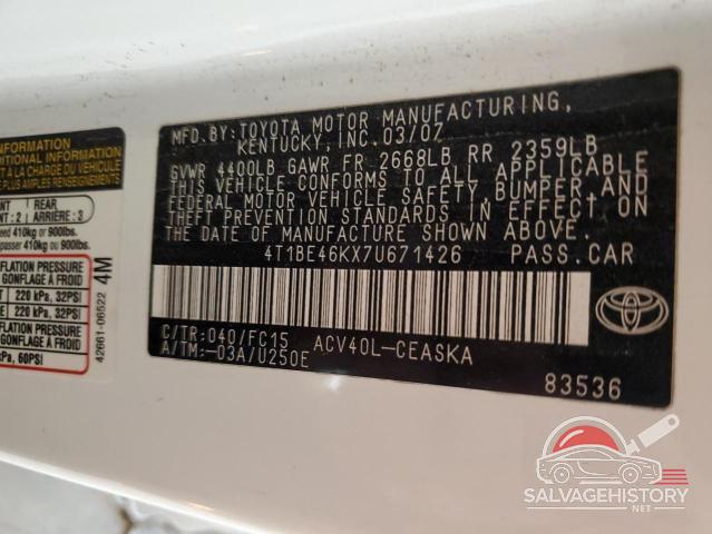 4T1BE46KX7U671426 2007 TOYOTA CAMRY photo no. 12