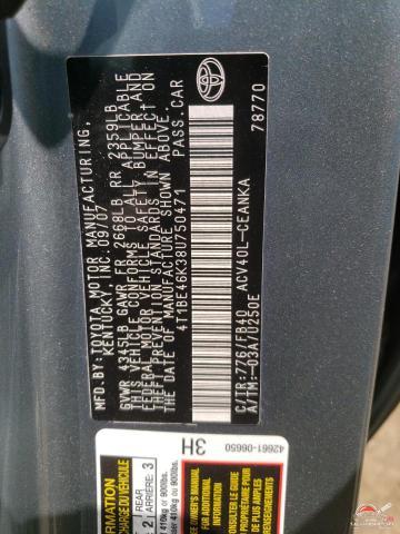 4T1BE46K38U750471 2008 TOYOTA CAMRY photo no. 12