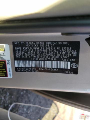 4T1BE46K78U735830 2008 TOYOTA CAMRY photo no. 13