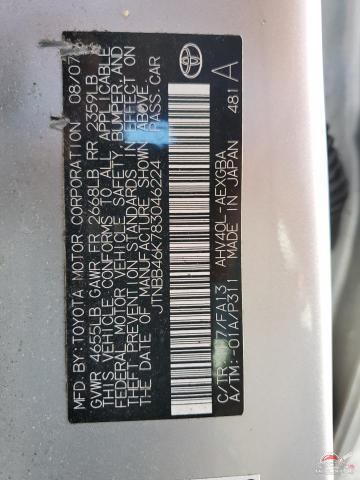 JTNBB46K783046224 2008 TOYOTA CAMRY photo no. 12