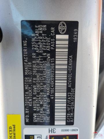 4T1BE46K09U336615 2009 TOYOTA CAMRY photo no. 12