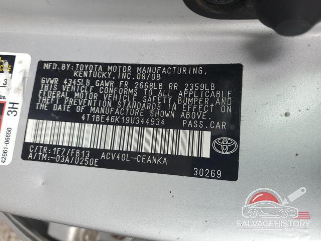 4T1BE46K19U344934 2009 TOYOTA CAMRY photo no. 12