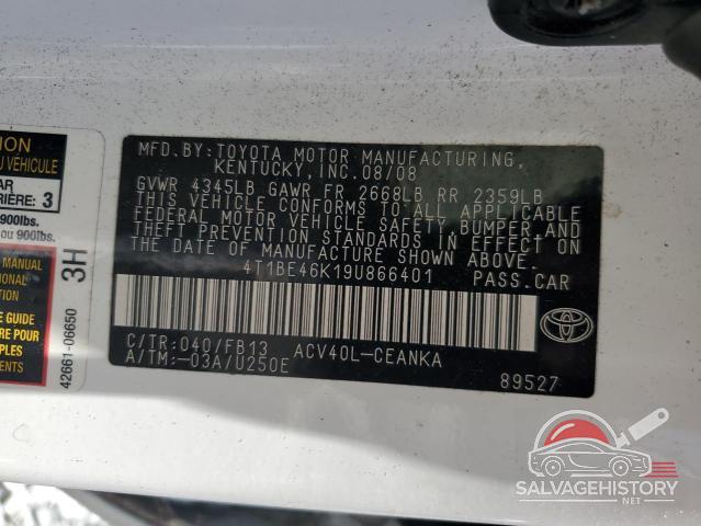 4T1BE46K19U866401 2009 TOYOTA CAMRY photo no. 12