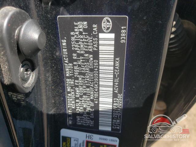 4T1BE46K39U904260 2009 TOYOTA CAMRY photo no. 12