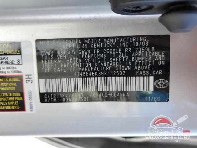 4T4BE46K39R112602 2009 TOYOTA CAMRY photo no. 12