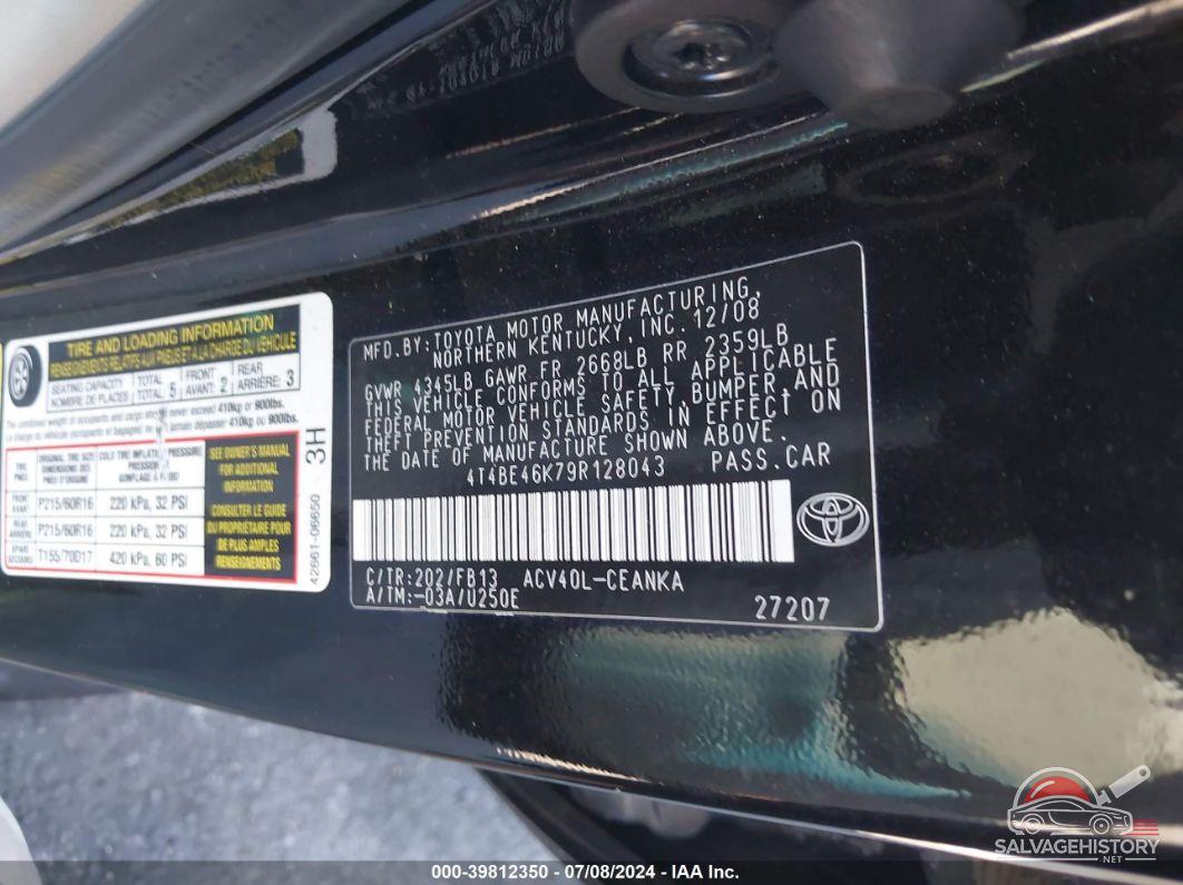 4T4BE46K79R128043 2009 TOYOTA CAMRY photo no. 9