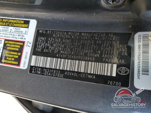 4T4BF3EK6AR038668 2010 TOYOTA CAMRY photo no. 12