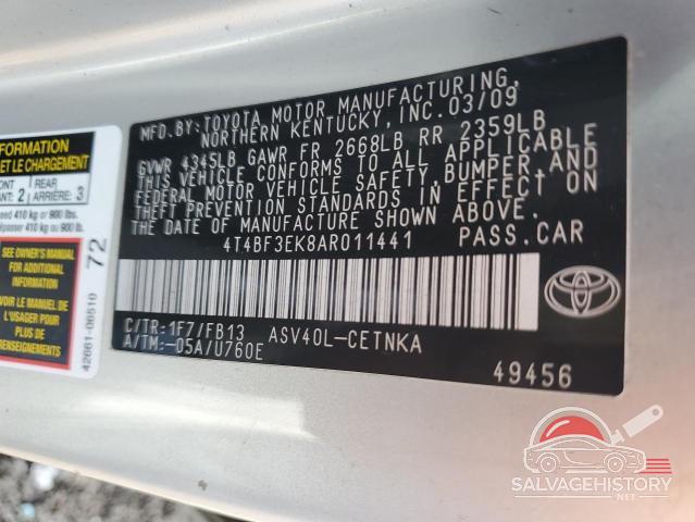4T4BF3EK8AR011441 2010 TOYOTA CAMRY photo no. 12