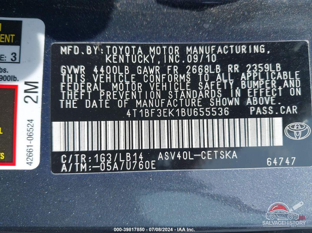 4T1BF3EK1BU655536 2011 TOYOTA CAMRY photo no. 9