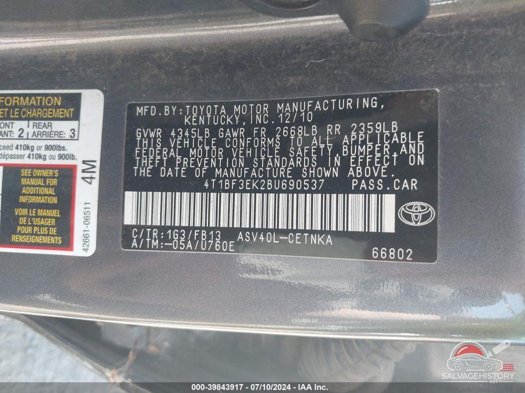 4T1BF3EK2BU690537 2011 TOYOTA CAMRY photo no. 9