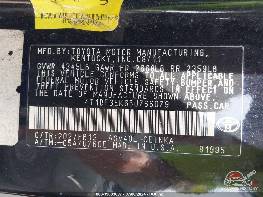 4T1BF3EK6BU766079 2011 TOYOTA CAMRY photo no. 9