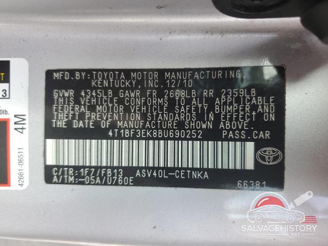 4T1BF3EK8BU690252 2011 TOYOTA CAMRY photo no. 12