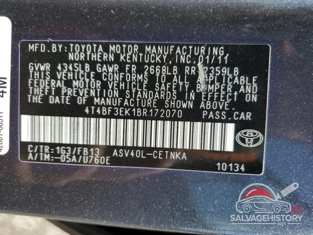 4T4BF3EK1BR172070 2011 TOYOTA CAMRY photo no. 12