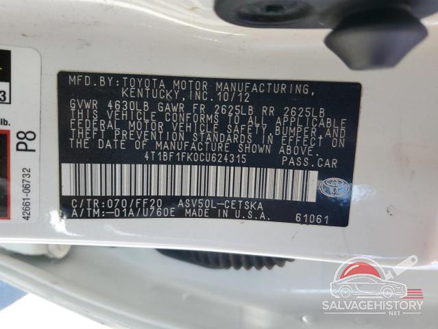 4T1BF1FK0CU624315 2012 TOYOTA CAMRY photo no. 12