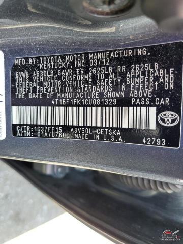 4T1BF1FK1CU081329 2012 TOYOTA CAMRY photo no. 12