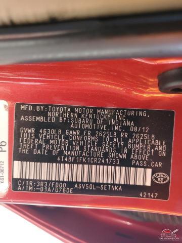 4T4BF1FK1CR241733 2012 TOYOTA CAMRY photo no. 12