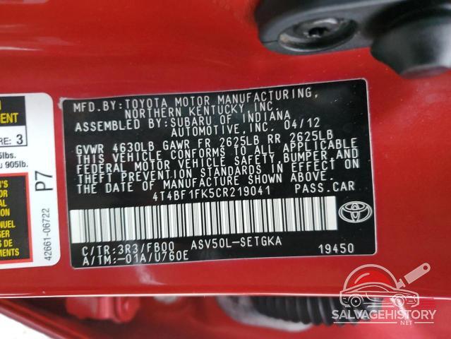 4T4BF1FK5CR219041 2012 TOYOTA CAMRY photo no. 13