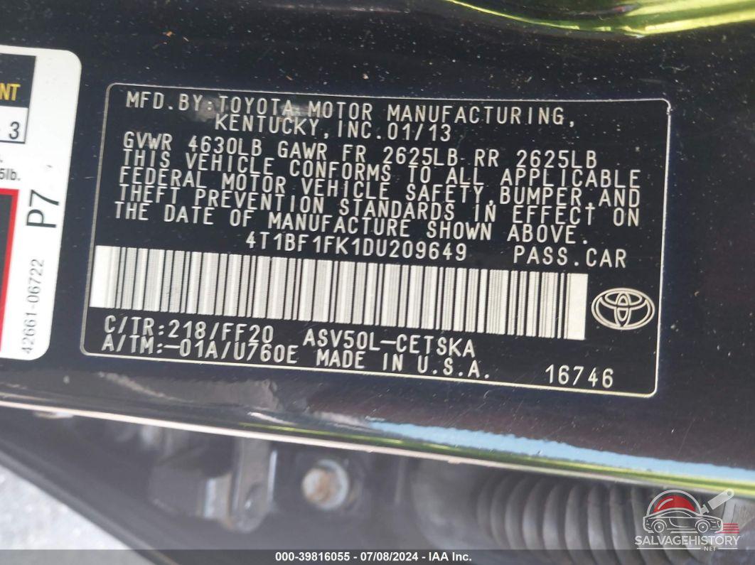 4T1BF1FK1DU209649 2013 TOYOTA CAMRY photo no. 9