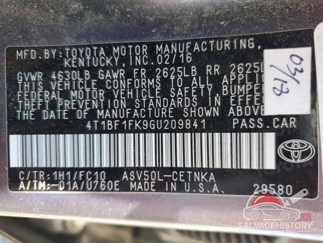 4T1BF1FK9GU209841 2016 TOYOTA CAMRY photo no. 13