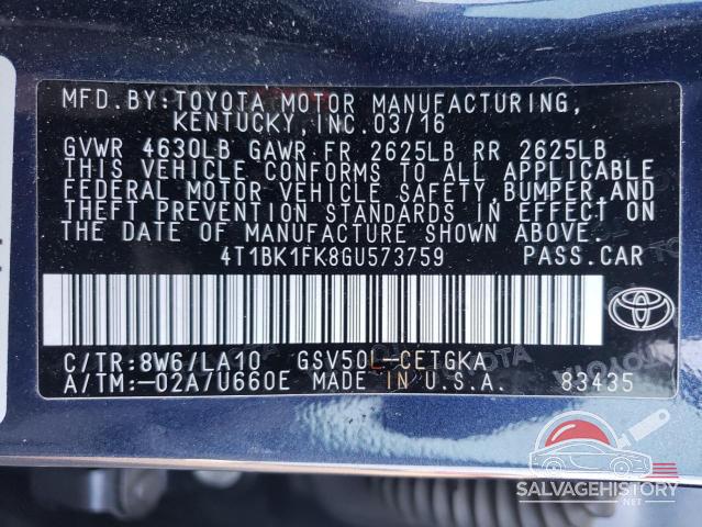 4T1BK1FK8GU573759 2016 TOYOTA CAMRY photo no. 12