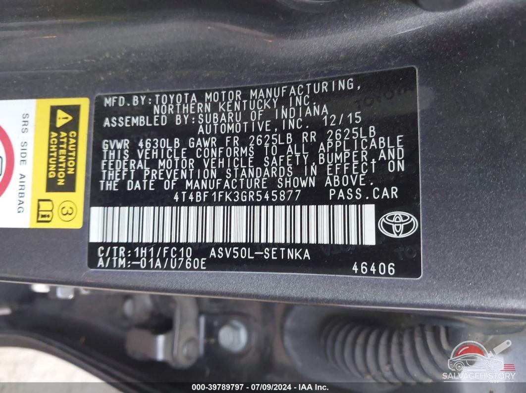 4T4BF1FK3GR545877 2016 TOYOTA CAMRY photo no. 9