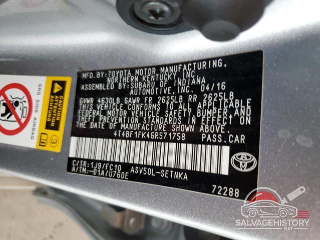 4T4BF1FK4GR571758 2016 TOYOTA CAMRY photo no. 12