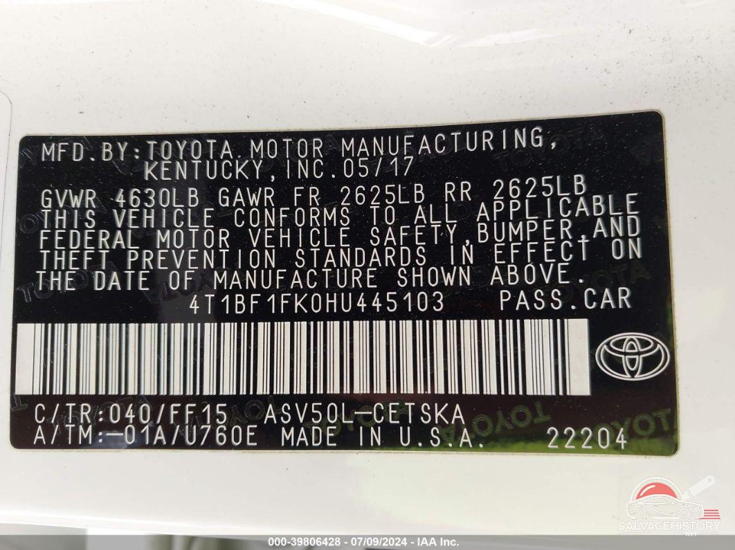 4T1BF1FK0HU445103 2017 TOYOTA CAMRY photo no. 9
