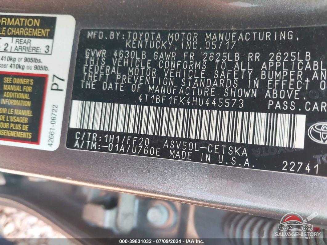 4T1BF1FK4HU445573 2017 TOYOTA CAMRY photo no. 9