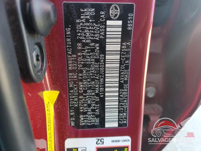 4T1B11HK2JU603409 2018 TOYOTA CAMRY photo no. 12